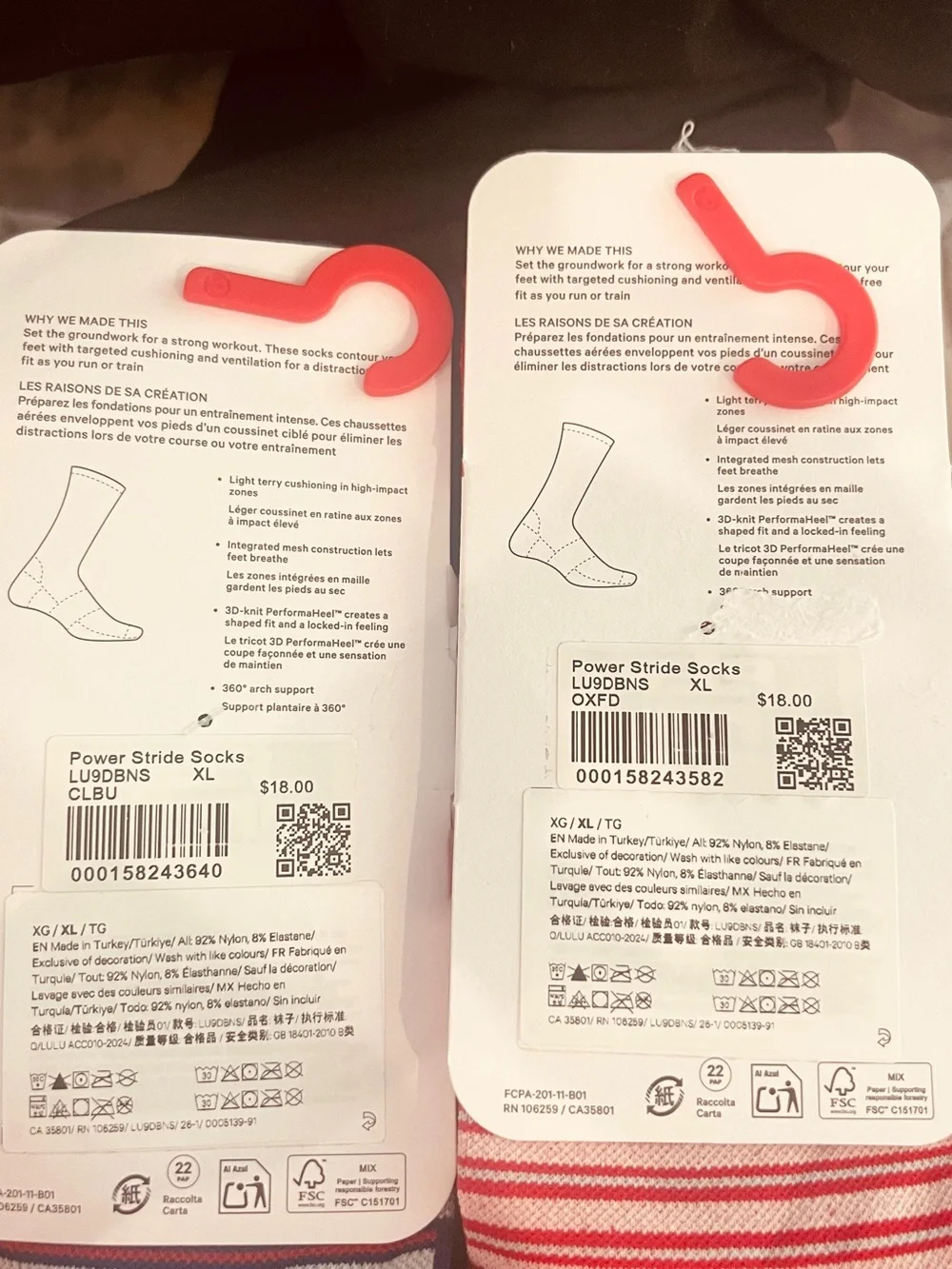 Lululemon Power Stride Crew Socks Bundle Red Blue Stripe Running Training XL